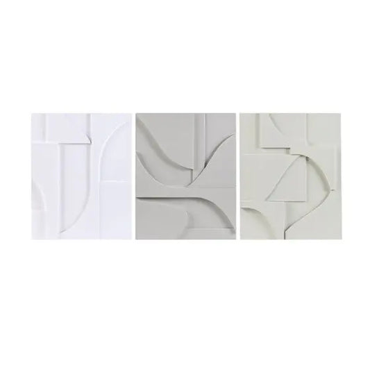 Geometric MDF Wood Carved Wall Decor 3 Piece Set Neutral Olliix.com