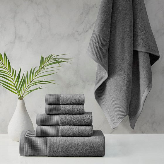 Cotton Tencel Blend Antimicrobial 6 Piece Towel Set Charcoal Olliix.com