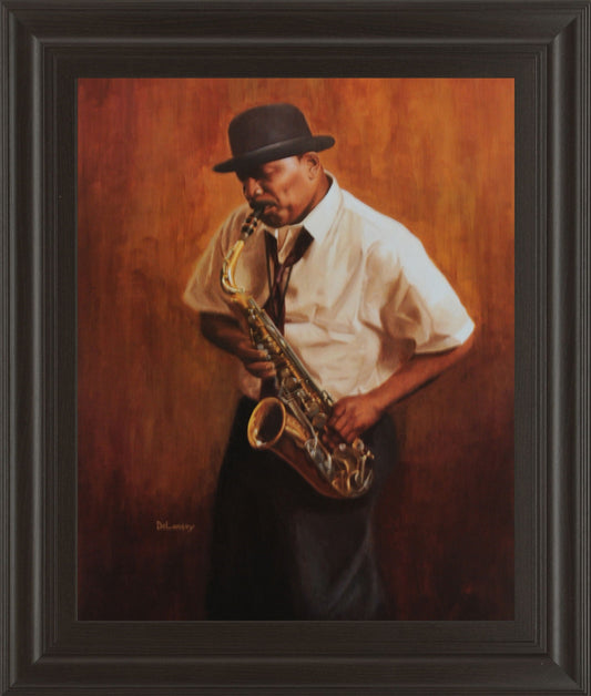 Sax Player - Framed Print Wall Art - White Classy Art