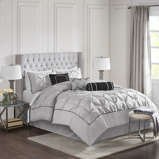 7 Piece Tufted Comforter Set Grey Cal King Olliix.com