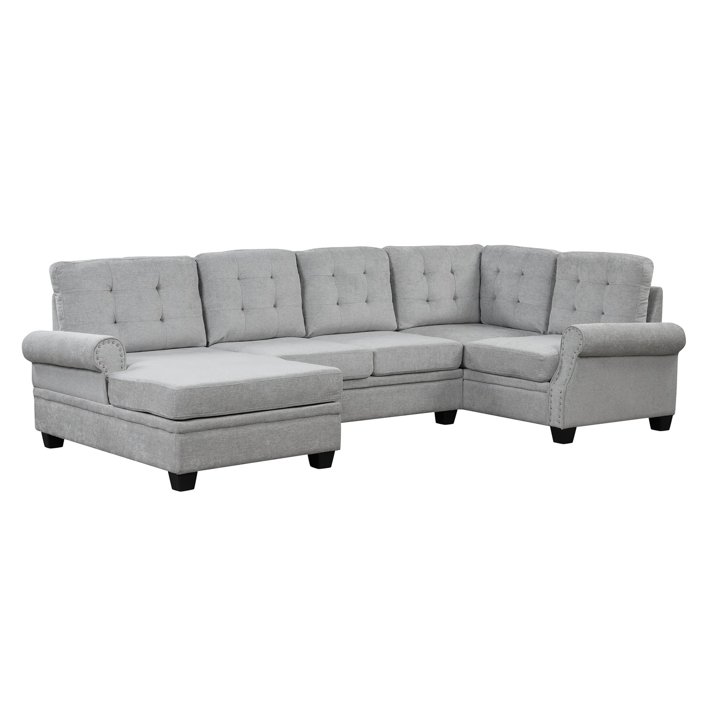 120" Modern U-Shaped Corner Sectional Sofa Upholstered Linen Fabric Sofa Couch for Living Room, Bedroom, Gray House to Home Furnishings LLC