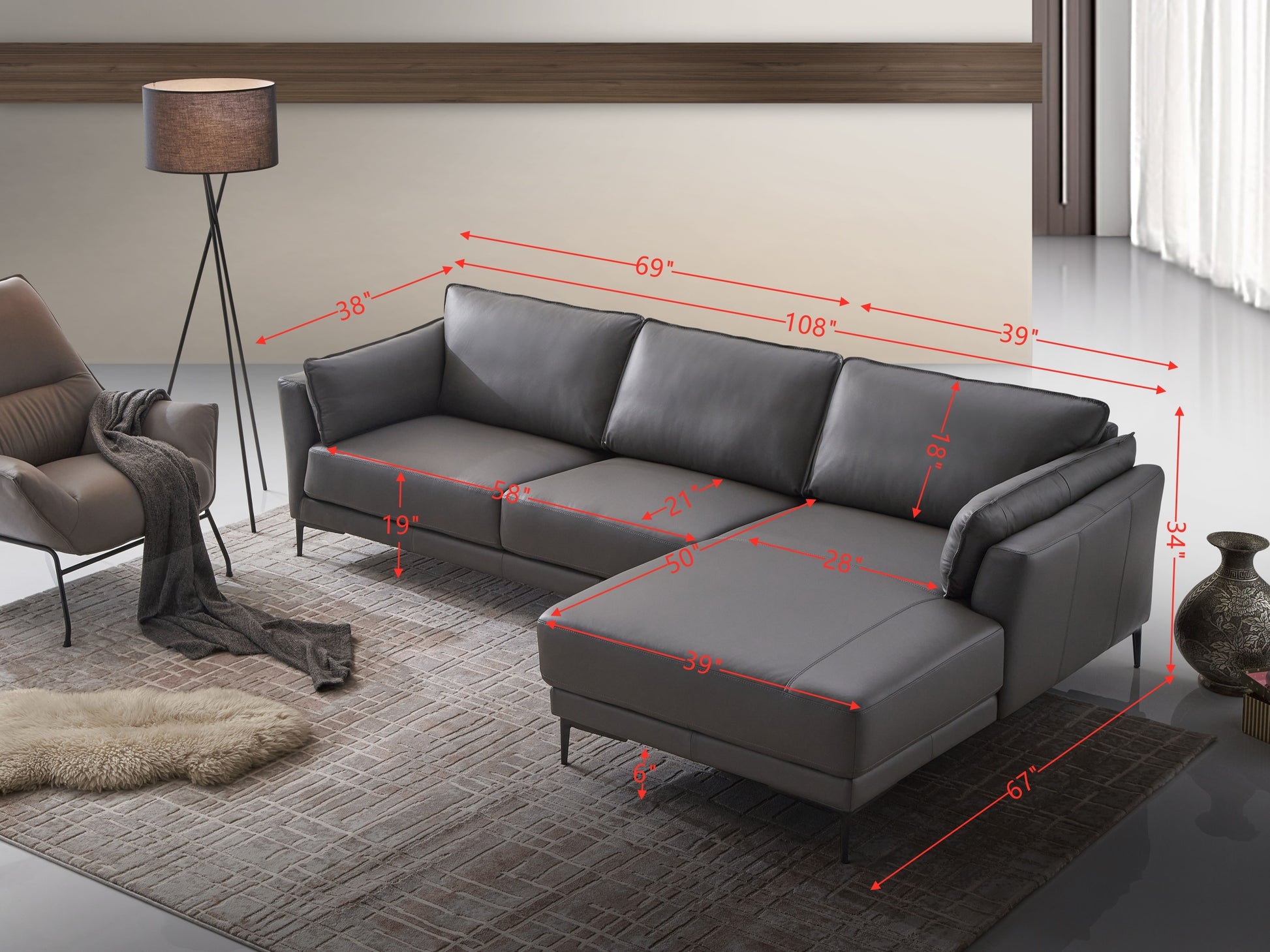 ACME Meka Sectional Sofa, Anthracite Leather LV02396 ***(FREE SHIPPING)*** House to Home Furnishings LLC