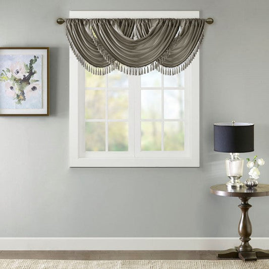 Faux Silk Waterfall Embellished Valance Charcoal Olliix.com