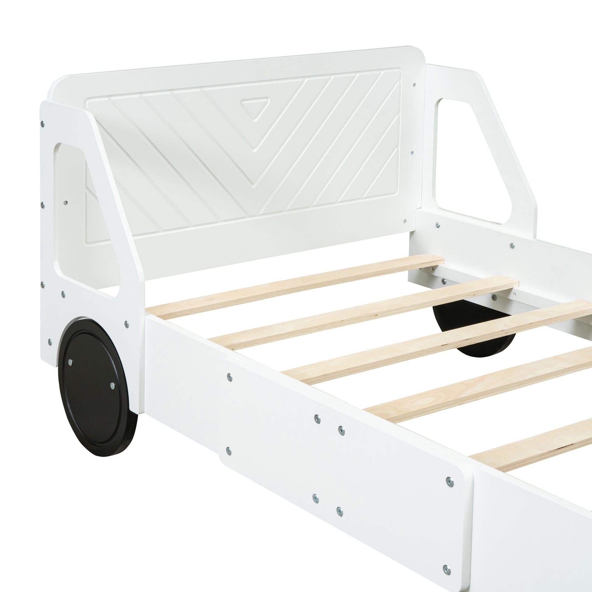 Twin Size Car-Shaped Platform Bed with Wheels,White House to Home Furnishings LLC