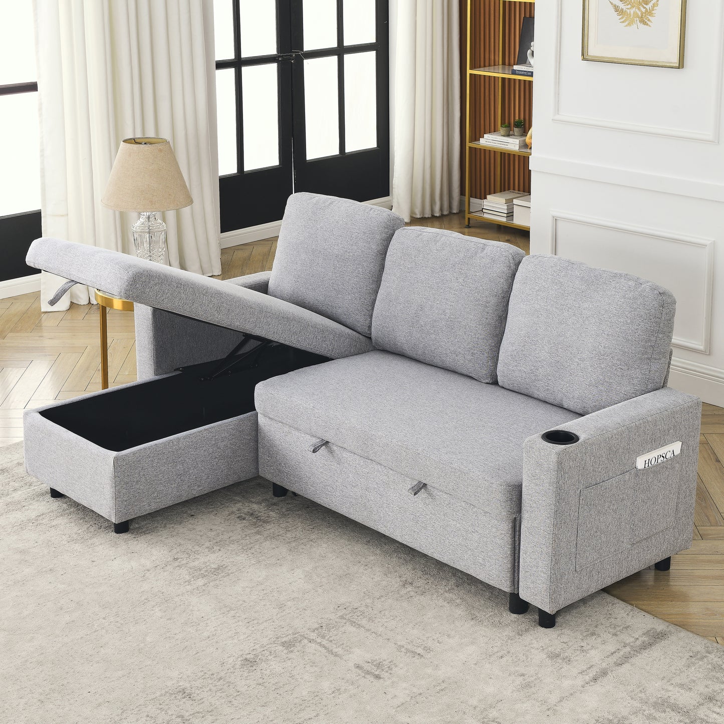 FX78.7"Comfortable Linen L-Shaped Combo Sofa Sofa Bed, Living Room Furniture Sets for Tight Spaces, Reversible Sleeper Combo Sofa with Pullout Bed,Reversible Sofa Bed for Living Room, Office, Apartmen House to Home Furnishings LLC