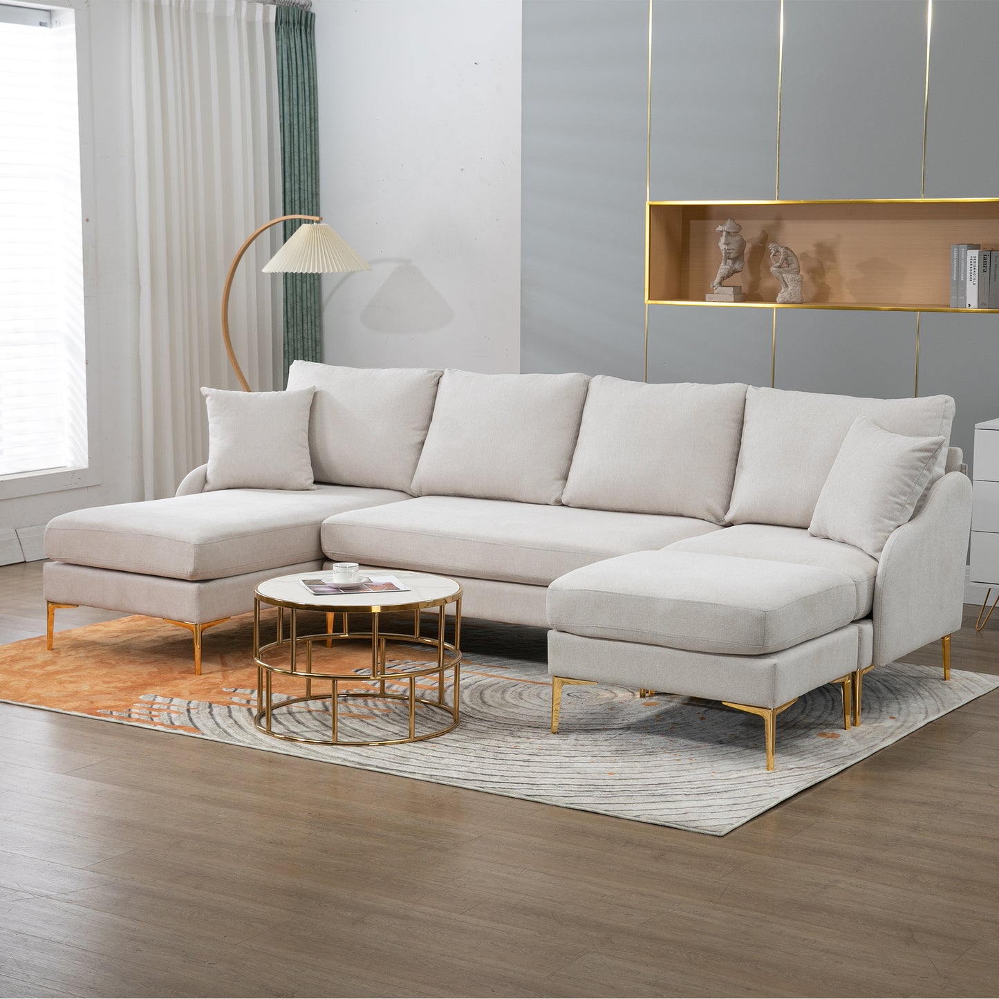 Estella 110'' Wide Reversible Left or Right Chaise of Sectional Sofa U-Shape Convertible Sofa Couch 4-Seat Couch with Chaise Lounge Upholstered for Living Room, Apartment, Office, Beige Polyester Blend House to Home Furnishings LLC