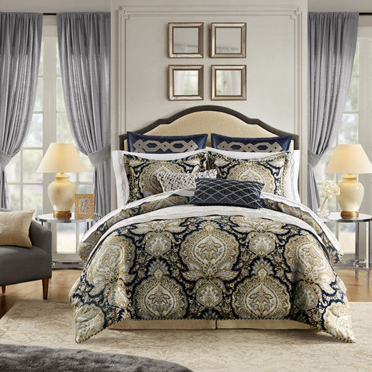 4 Piece Comforter Set Navy Queen Olliix.com