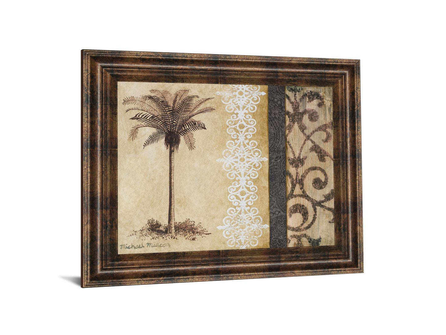 Decorative Palm Il By Michael Marcon - Framed Print Wall Art - Beige Classy Art