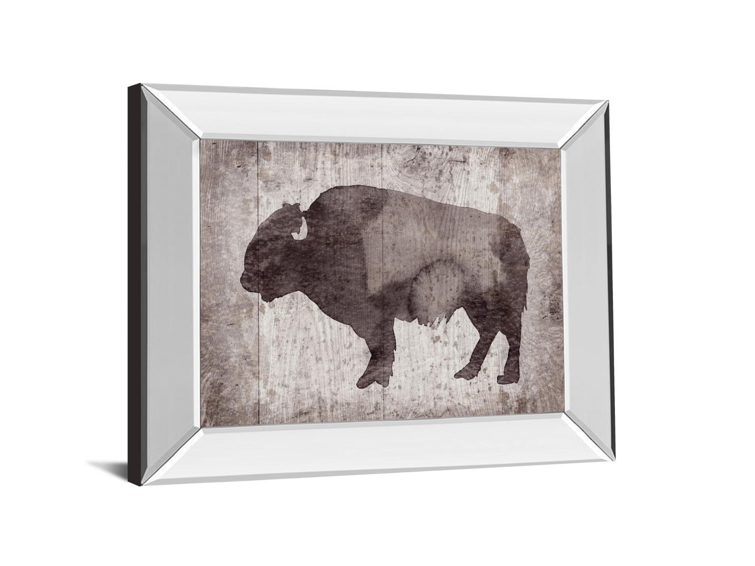 Wildness II-timber By Sandra Jacobs - Mirror Framed Bison Print Wall Art - Dark Brown Classy Art