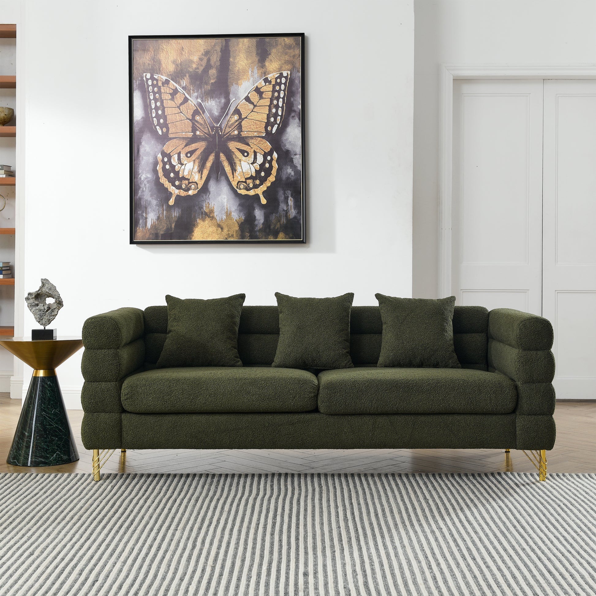 81Inch Oversized 3 Seater Sectional Sofa, Living Room Comfort Fabric Sectional Sofa - Deep Seating Sectional Sofa, Soft Sitting with 3 Pillows for Living Room, Bedroom, Office Green teddy (W834S00033) House to Home Furnishings LLC