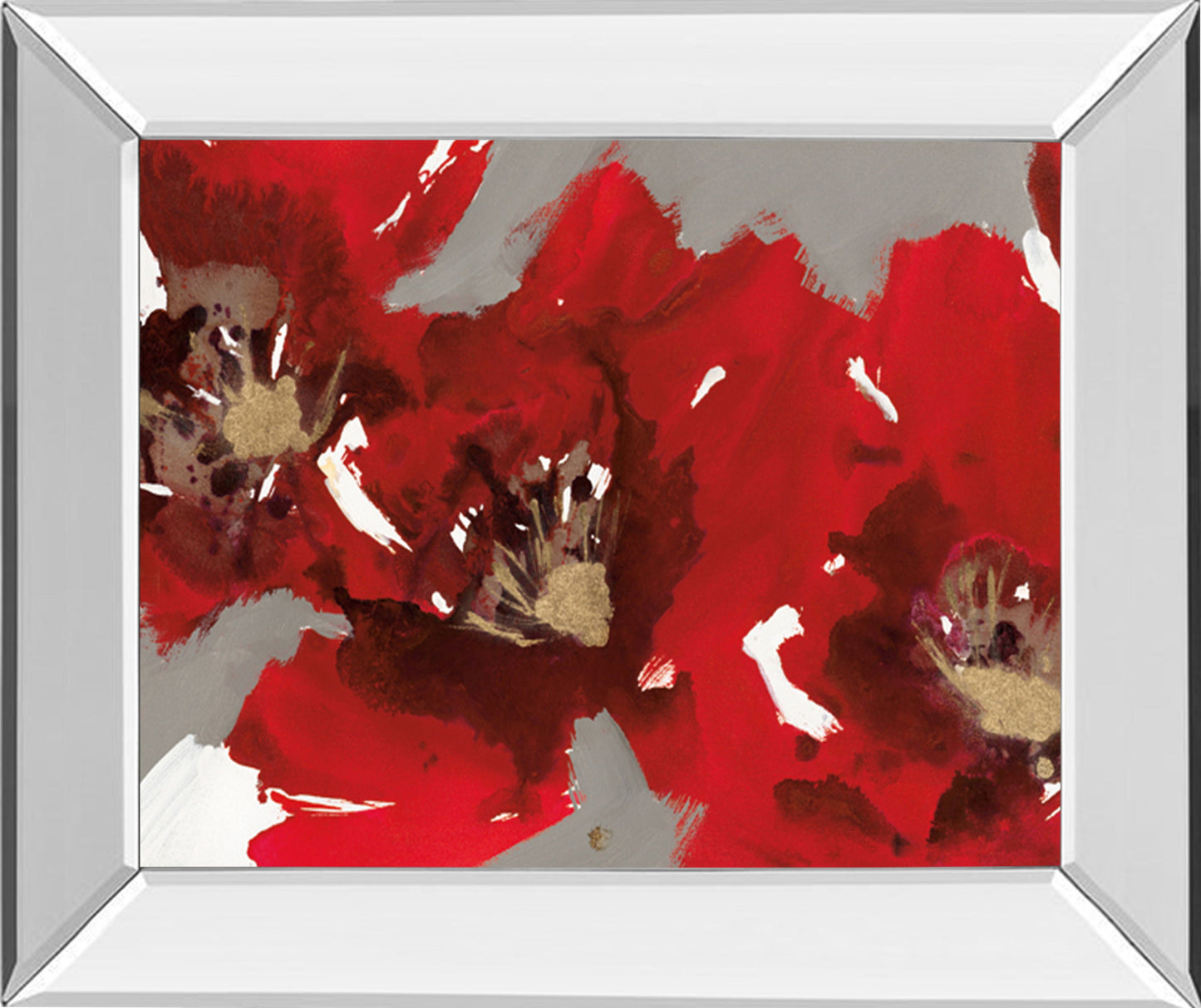 Red Poppy Forest I By N. Barnes - Mirror Framed Print Wall Art - Red Classy Art