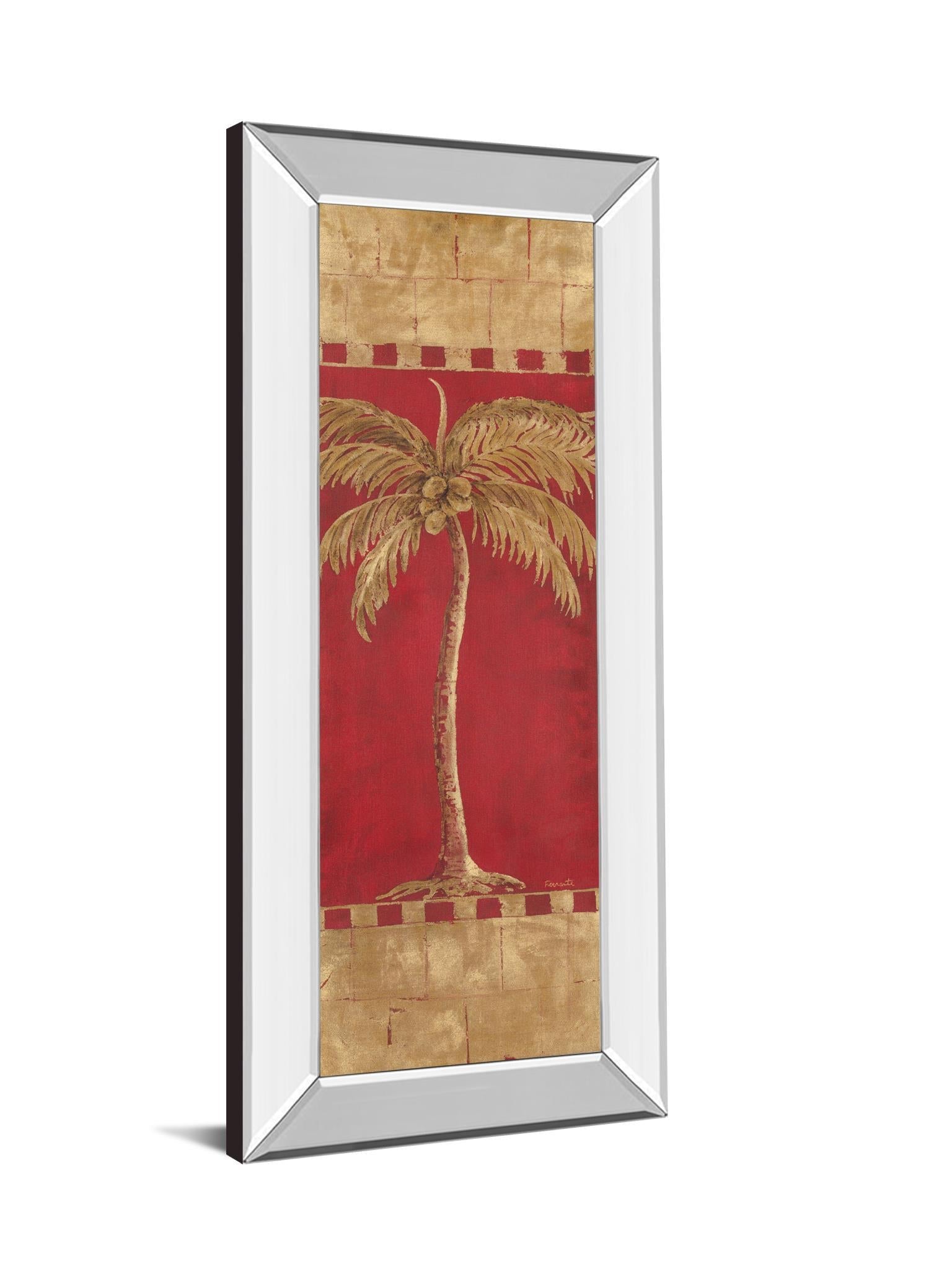 Palm Pizzazz Il By Angela Ferrante - Mirror Framed Print Wall Art - Red Classy Art