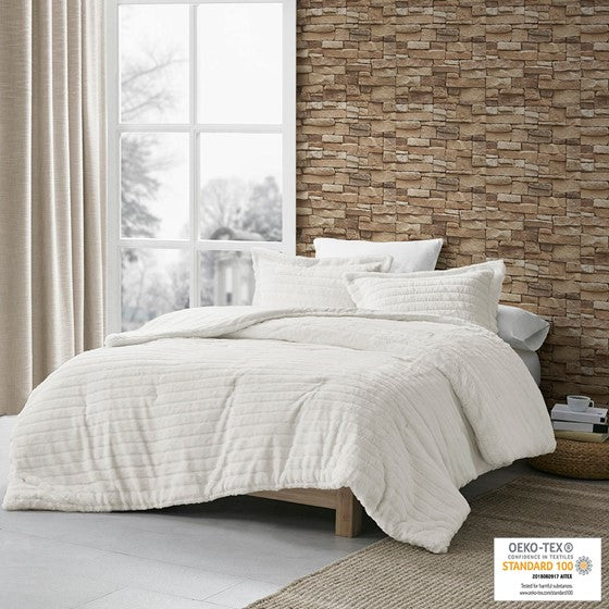 Faux Fur Comforter Set Ivory Cal King Olliix.com