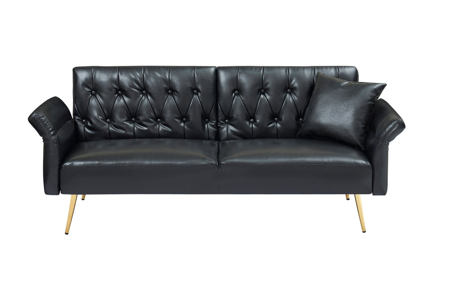 67.71 Inch Black Faux Leather sofa bed with adjustable arms House to Home Furnishings LLC