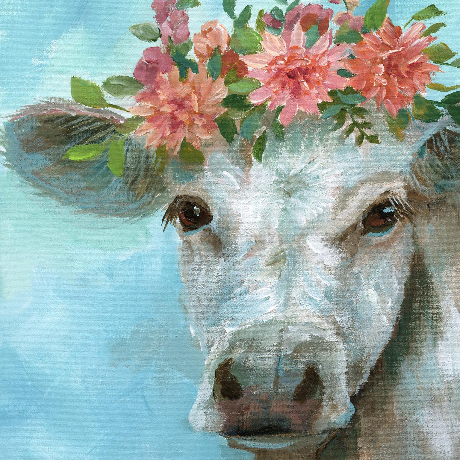 Framed - Happy Bessie By Nan - Blue Classy Art