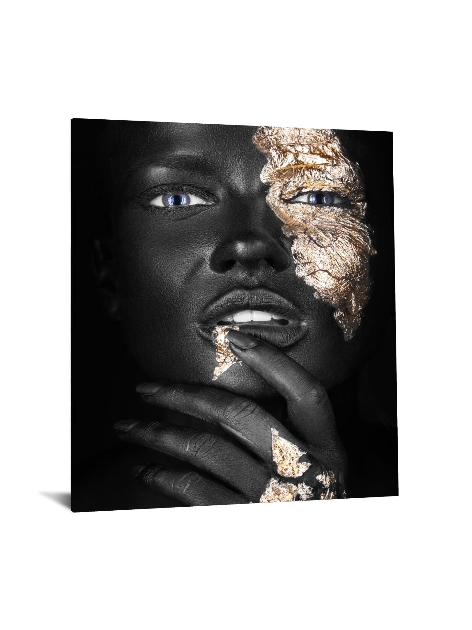 Tempered Glass With Foil - Pondering Gold - Dark Gray Classy Art