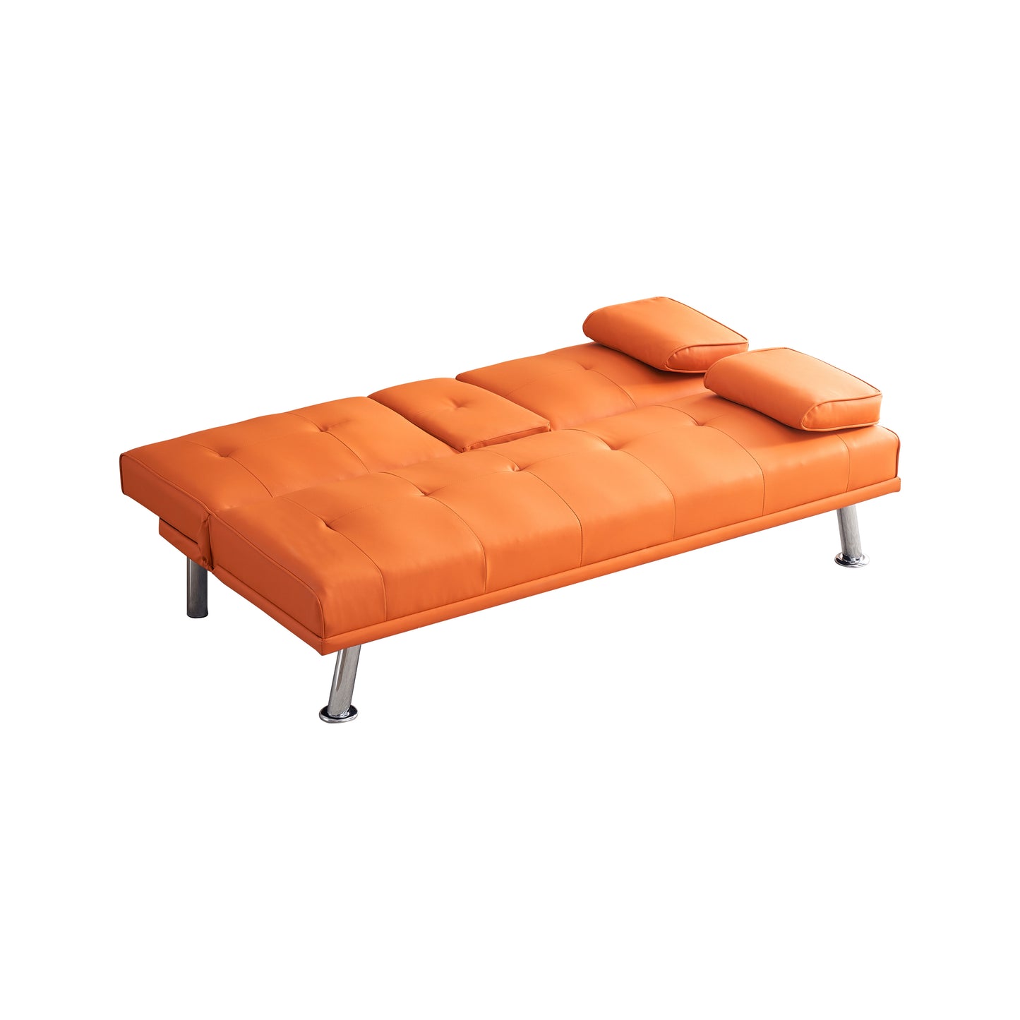 67" Orange Leather Multifunctional Double Folding Sofa Bed for Office with Coffee Table House to Home Furnishings LLC