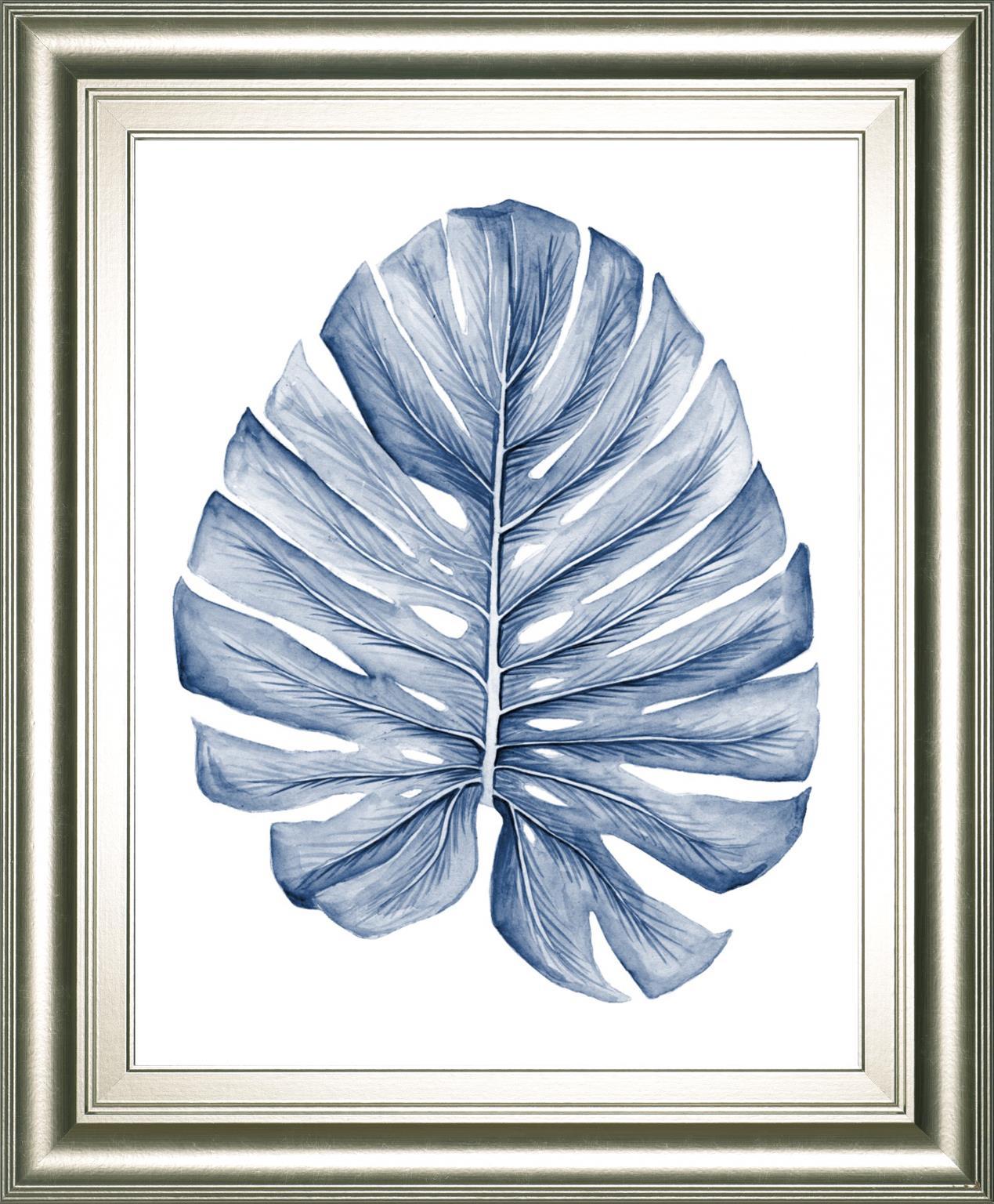 22x26 Indigo Tropical Leaves I By Megan Meagher - Blue Classy Art