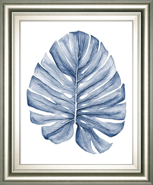 22x26 Indigo Tropical Leaves I By Megan Meagher - Blue Classy Art