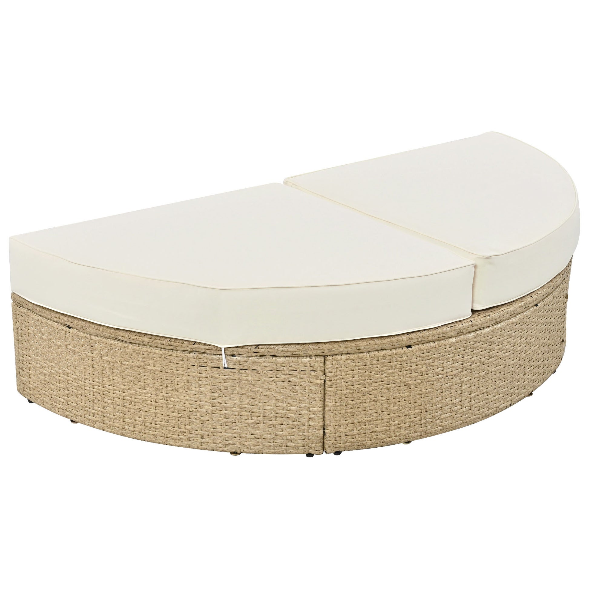 Outdoor Patio Daybed Wicker Rattan Double Daybed Round Sofa Furniture Set with Retractable Canopy, 4 Pillows for Lawn Garden Backyard Porch Pool, Beige House to Home Furnishings LLC