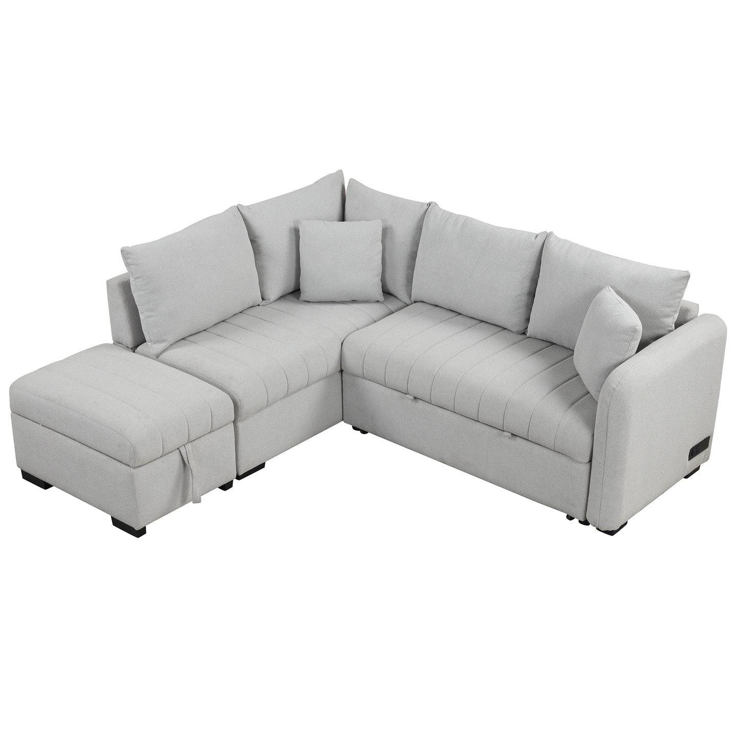 82.6" L-shaped Sectional Pull Out Sofa Bed Sleeper Sofa with Two USB Ports, Two Power Sockets and a Movable Storage Ottoman, Gray ***(FREE SHIPPING)*** House to Home Furnishings LLC