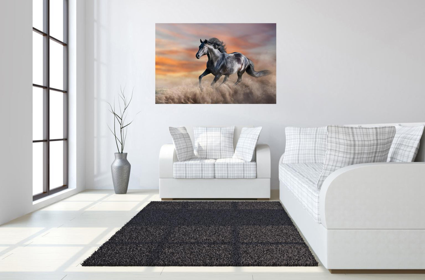 Tempered Glass With Foil - Running Horse - Dark Gray Classy Art