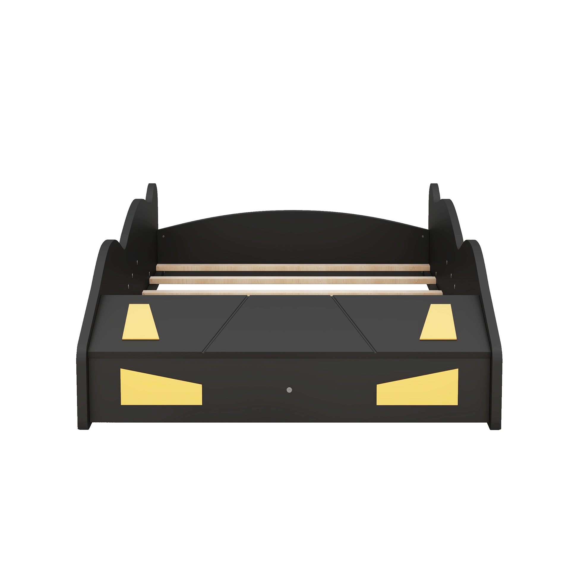 Twin Size Race Car-Shaped Platform Bed with Wheels and Storage, Black+Yellow House to Home Furnishings LLC