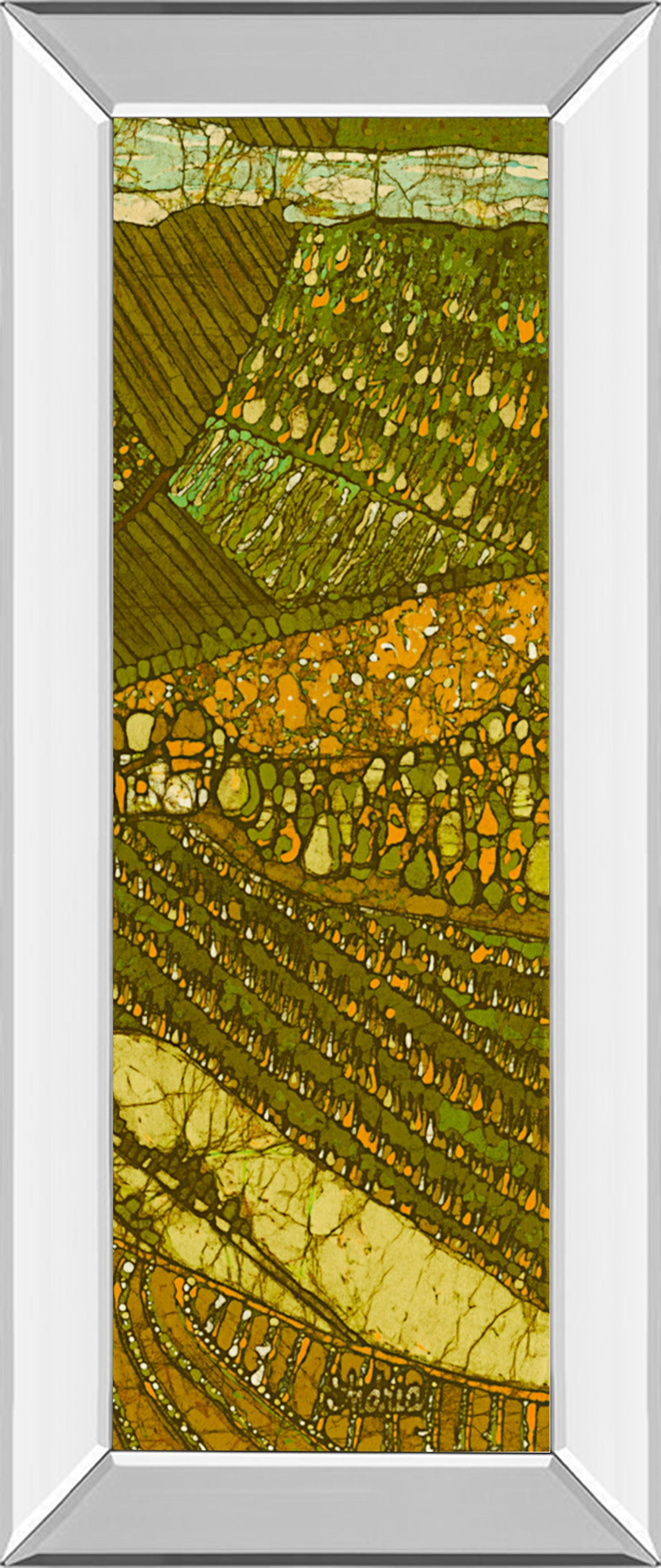 Vineyard Batik Il By Andrea Davis - Mirror Framed Print Wall Art - Green Classy Art