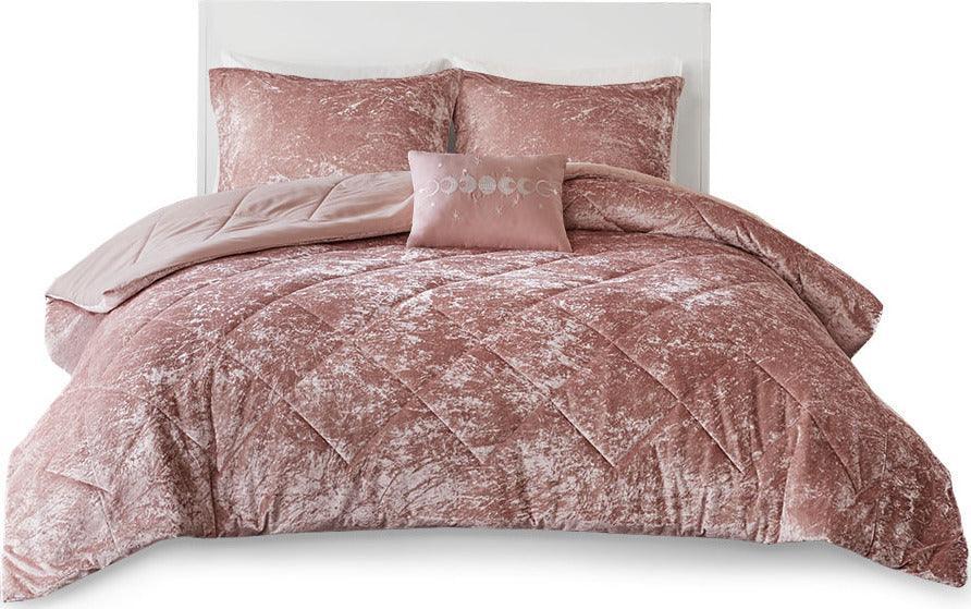 Felicia Casual Velvet Comforter Set Blush King/Cal King Olliix.com