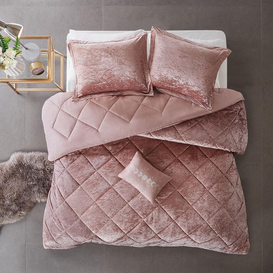 Felicia Casual Velvet Comforter Set Blush King/Cal King Olliix.com