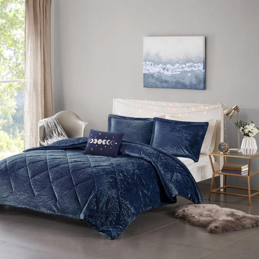 Felicia Full/Queen Comforter (Set) Navy Olliix.com