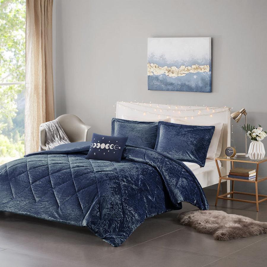 Felicia King/California King Velvet Duvet Cover Set Navy Olliix.com