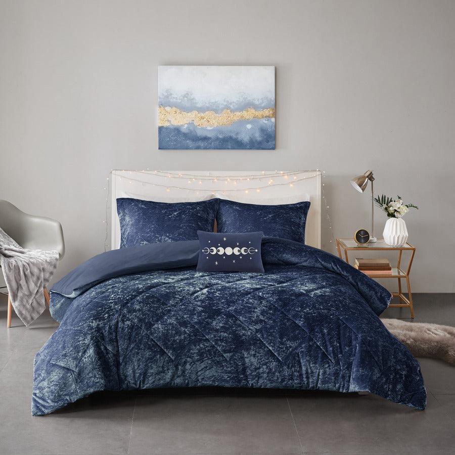 Felicia King/California King Velvet Duvet Cover Set Navy Olliix.com