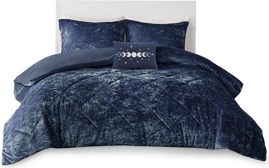 Felicia King/California King Velvet Duvet Cover Set Navy Olliix.com