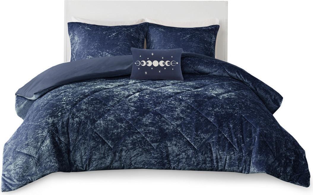 Felicia King/California King Velvet Duvet Cover Set Navy Olliix.com