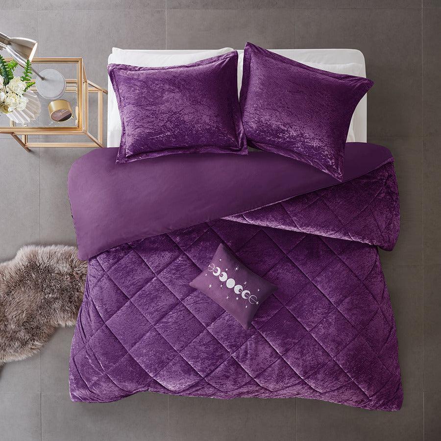 Felicia King/California King Velvet Duvet Cover Set Purple Olliix.com