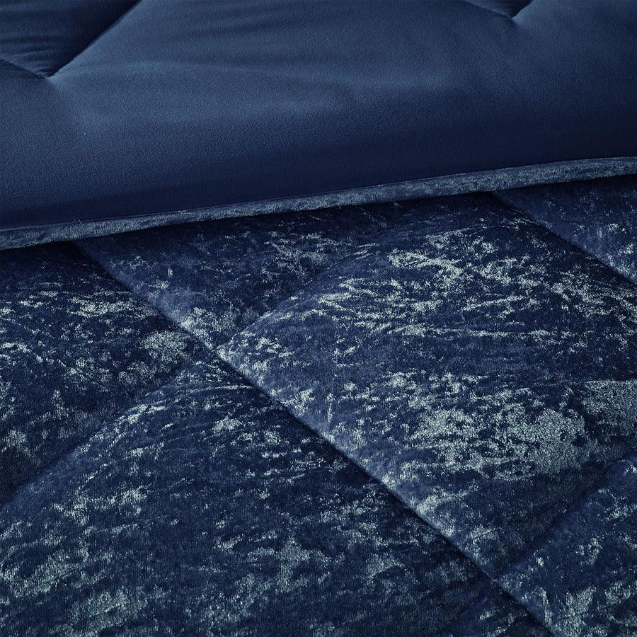 Felicia Modern Velvet Comforter Set Navy King/Cal King Olliix.com