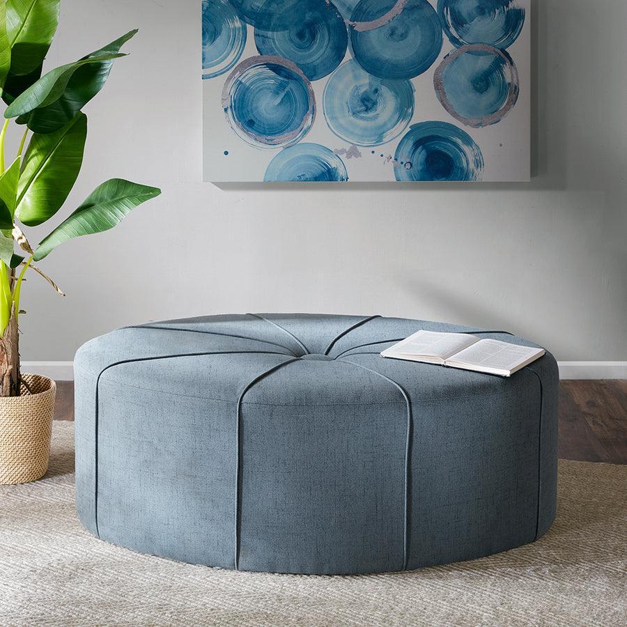 Ferris Traditional Oval Ottoman 48.5W x 32.5D x 18H" Blue Olliix.com