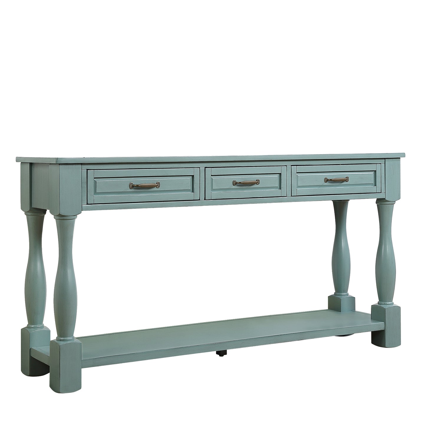 63inch Long Wood Console Table with 3 Drawers and 1 Bottom Shelf for Entryway Hallway Easy Assembly Extra-thick Sofa Table ( Retro Blue) House to Home Furnishings LLC