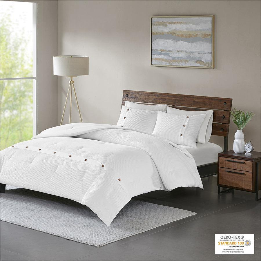 Finley Casual| 3 Piece Cotton Waffle Weave Comforter Set White Full/Queen Olliix.com