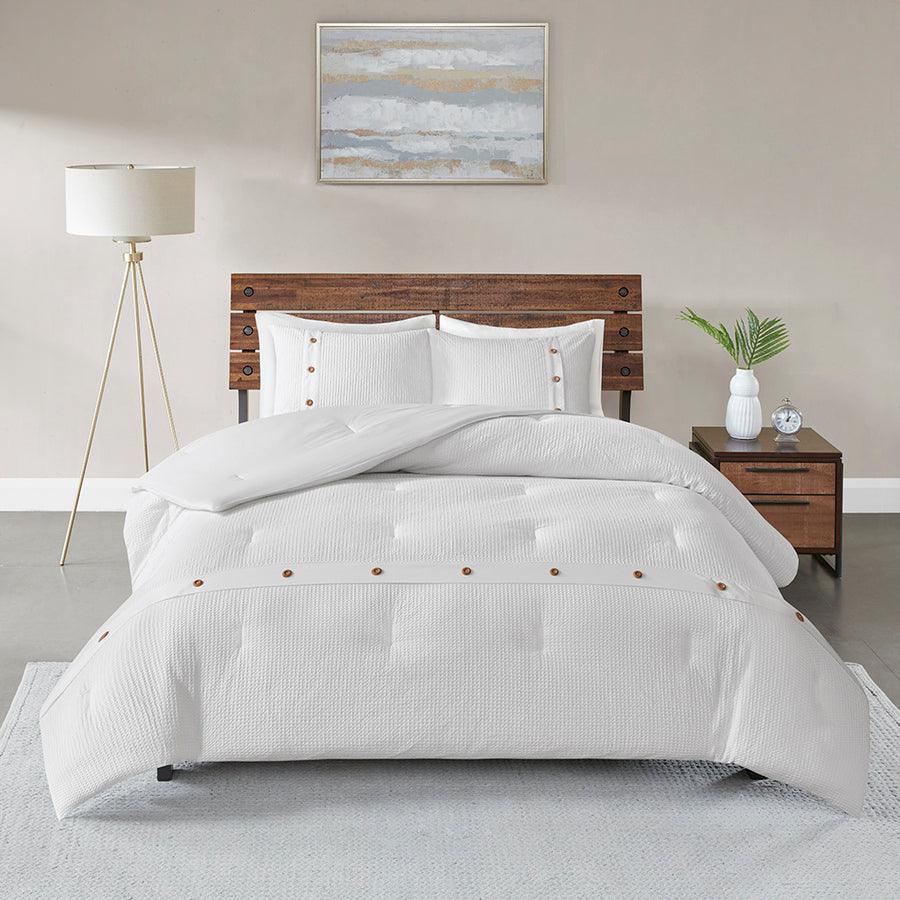 Finley Casual| 3 Piece Cotton Waffle Weave Comforter Set White Full/Queen Olliix.com