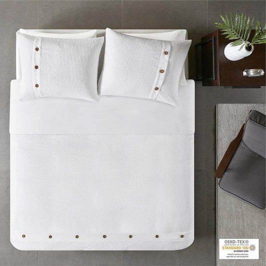 Finley Farm House 3 Piece Cotton Waffle Weave Duvet Cover Set Full/Queen White Olliix.com