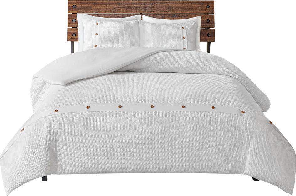 Finley Farm House 3 Piece Cotton Waffle Weave Duvet Cover Set Full/Queen White Olliix.com