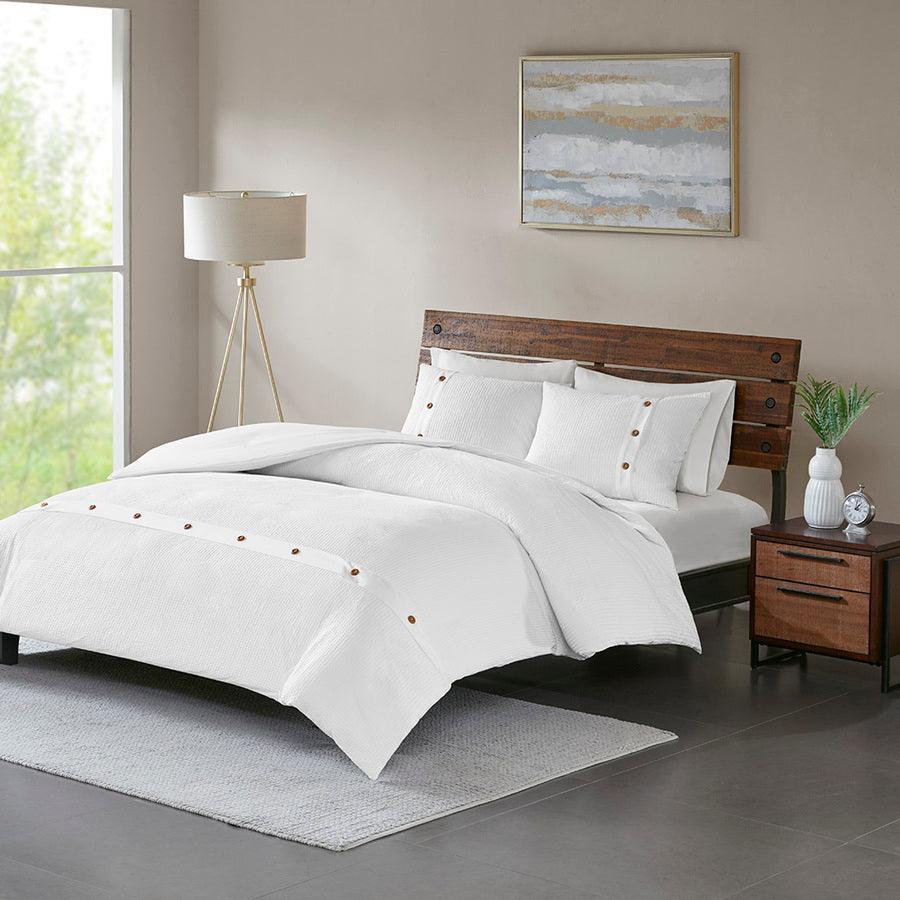 Finley Farm House 3 Piece Cotton Waffle Weave Duvet Cover Set Full/Queen White Olliix.com