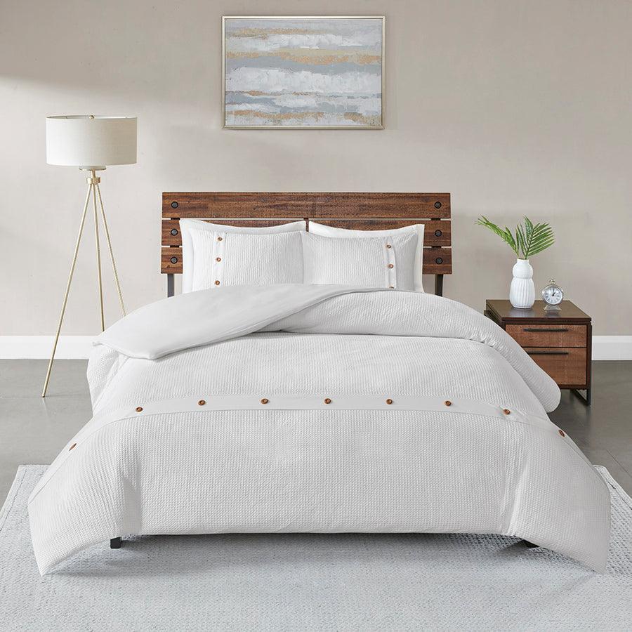 Finley Farm House 3 Piece Cotton Waffle Weave Duvet Cover Set Full/Queen White Olliix.com