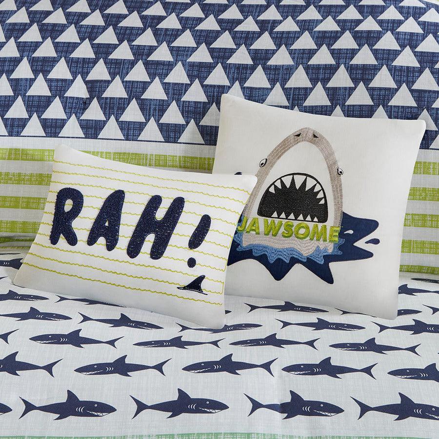 Finn Shark Casual Cotton Comforter Set Green & Navy Full/Queen Olliix.com