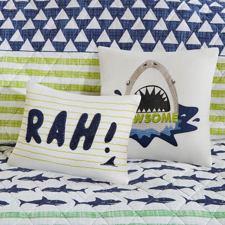 Finn Twin Shark Cotton Reversible Coverlet Set Green & Navy Olliix.com