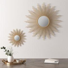 Fiore 14.5" Round Sunburst Wall Decor Mirror Gold Olliix.com