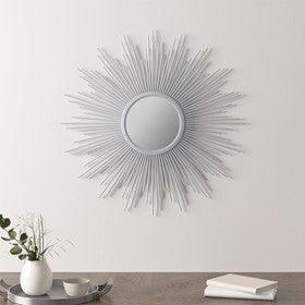 Fiore Round Sunburst Wall Decor Mirror Silver Olliix.com
