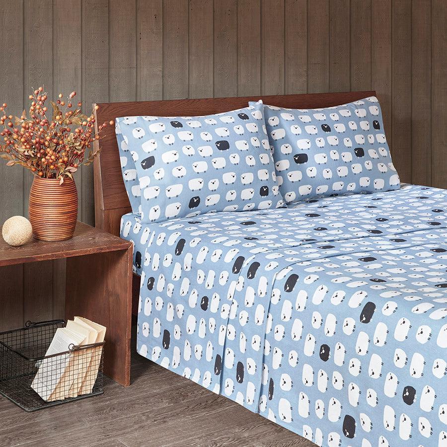 Flannel California King Cotton Sheet Set Blue Olliix.com